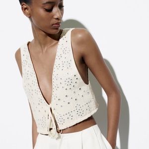 Zara Embroidered Mirror Crop Top